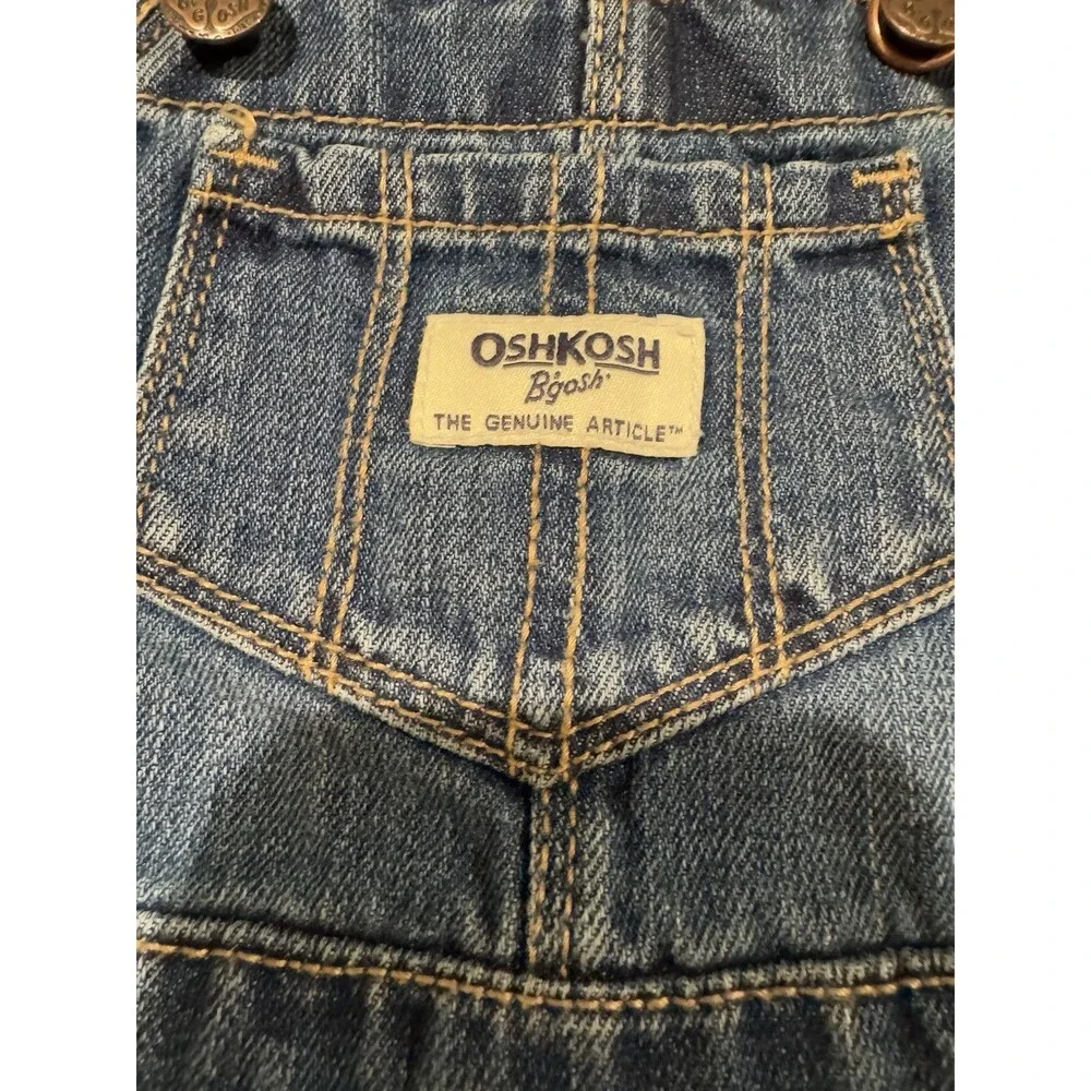 Y2K OshKosh B'gosh Vestbak Baby Girls 9M Blue Denim Overalls Floral Trim Spring